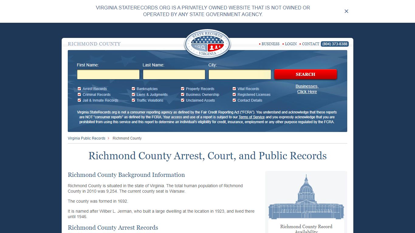 Richmond County Arrest, Court, and Public Records