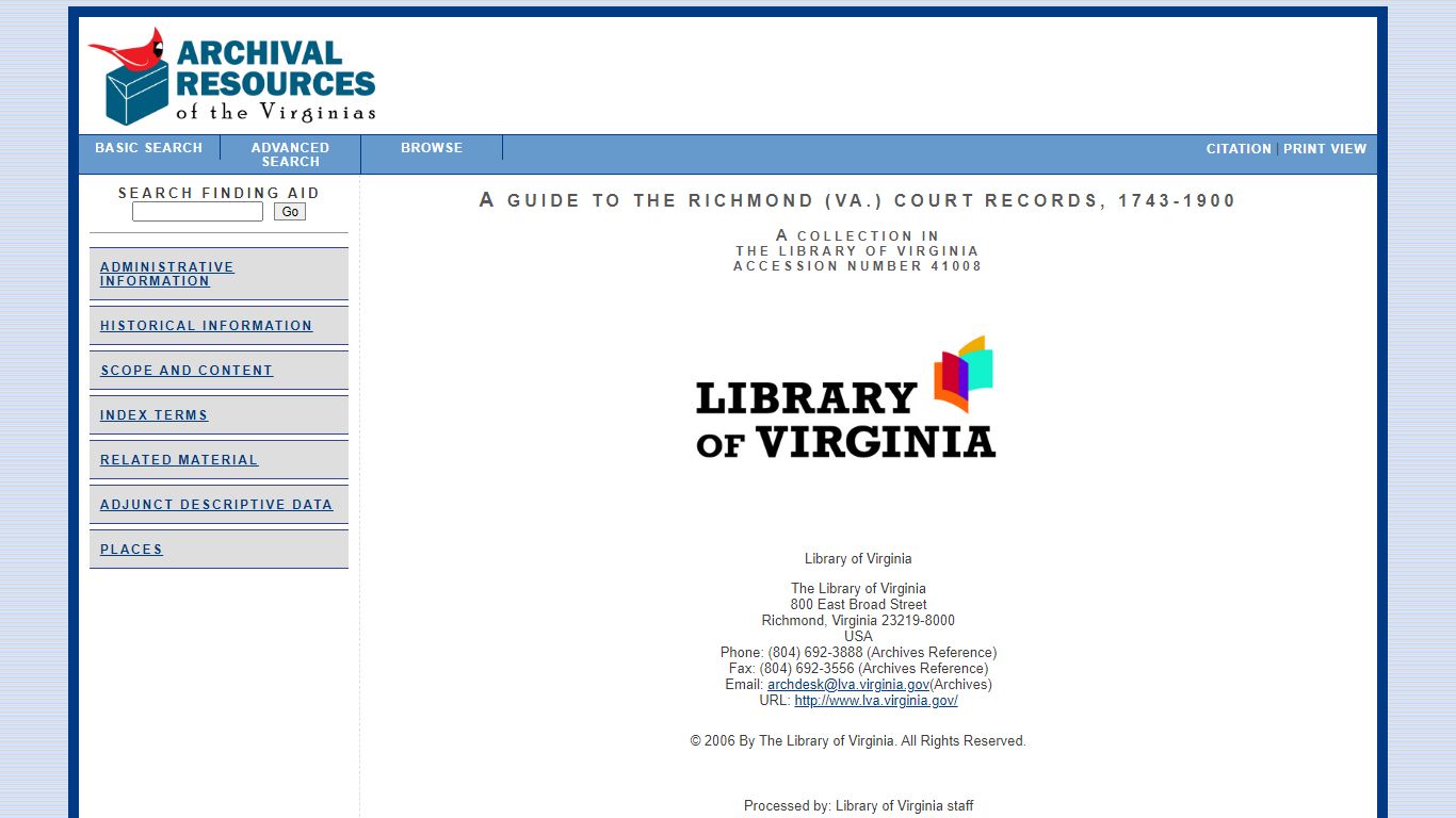 A Guide to the Richmond (Va.) Court Records, 1743-1900